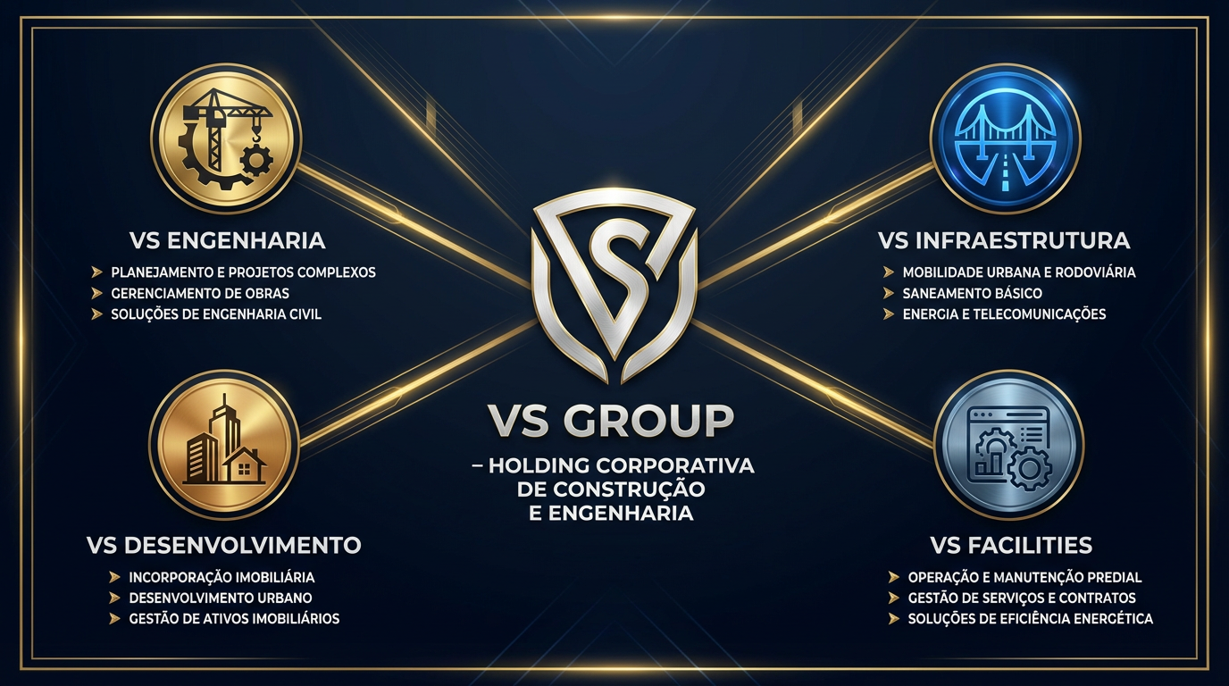 Arquitetura do grupo VS GROUP — holding com 4 empresas