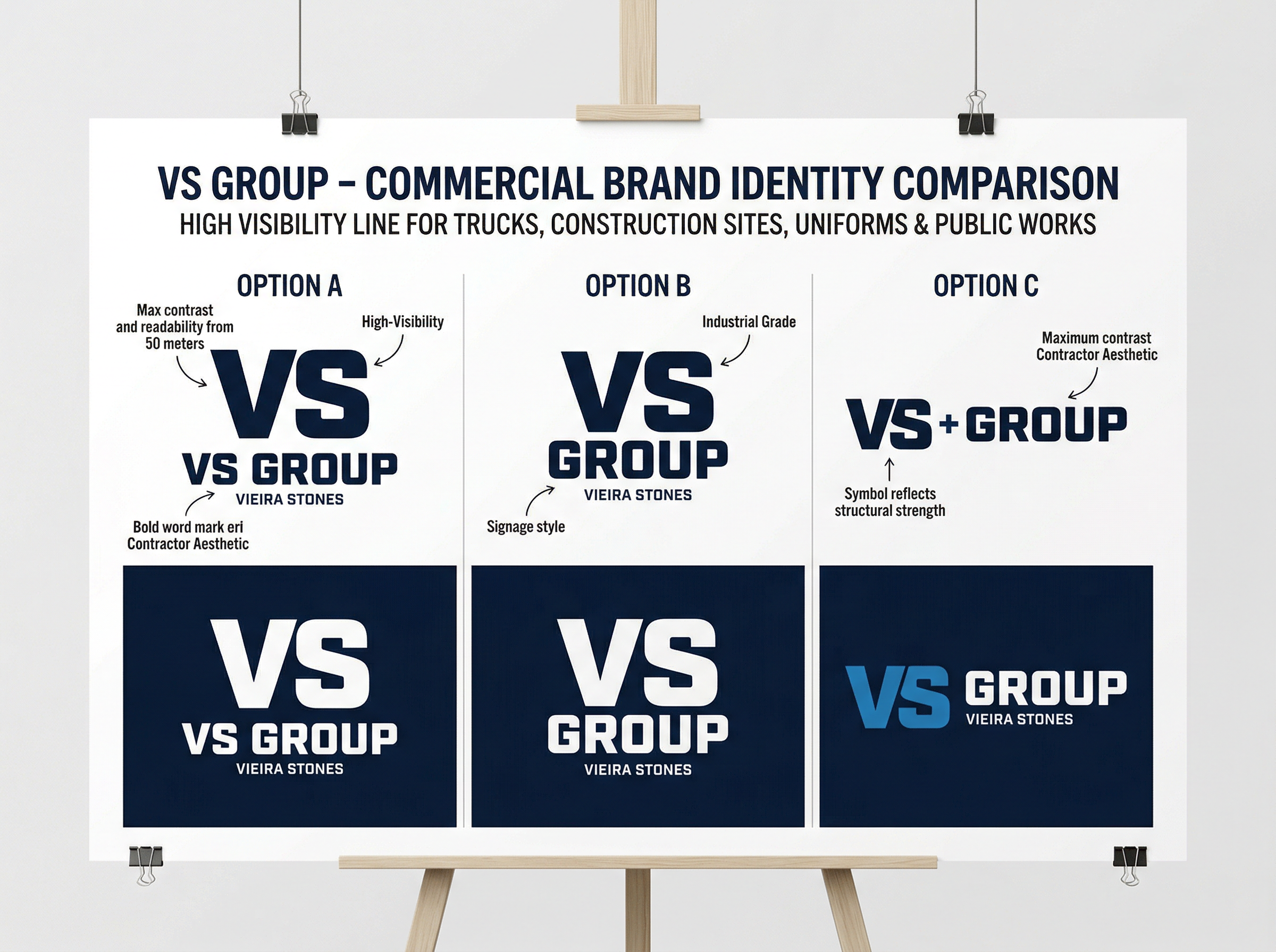 VS GROUP Linha Comercial — 3 opções de logo