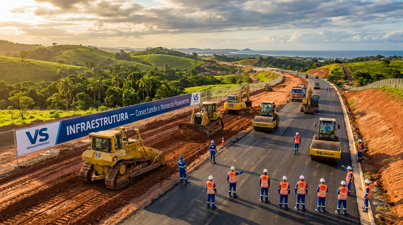 VS Infraestrutura em obra — rodovia e equipamentos pesados